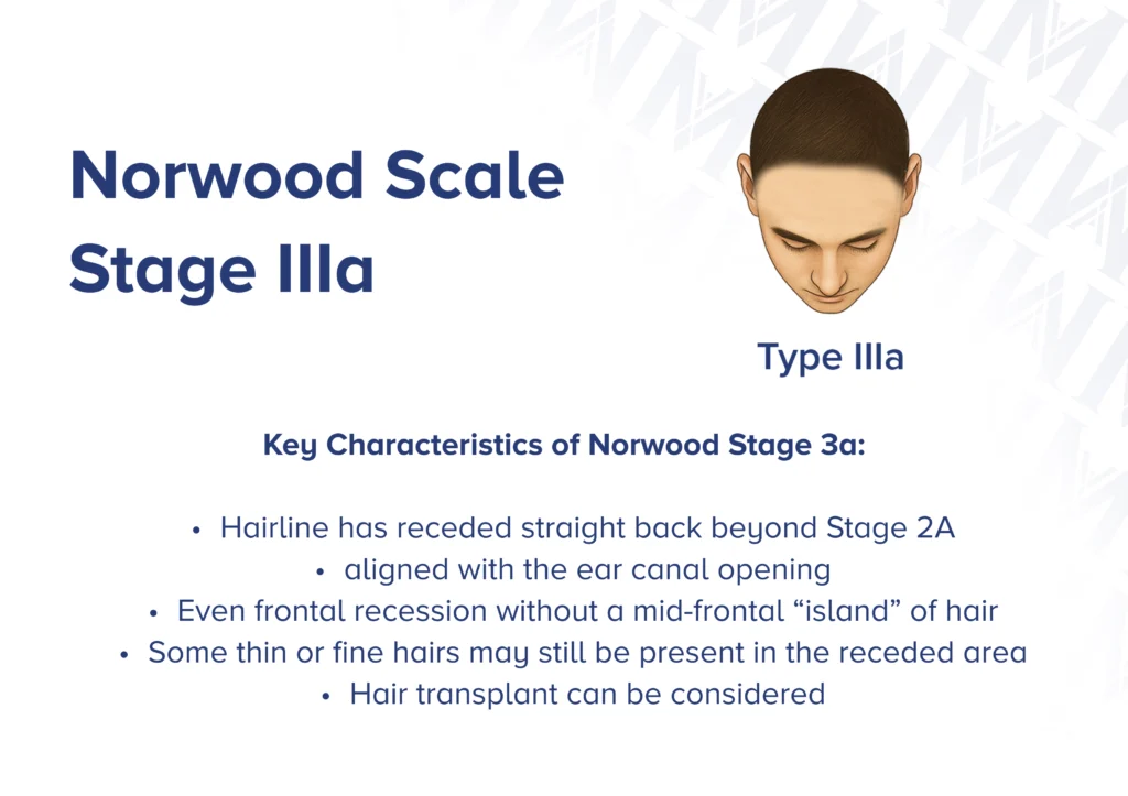 Infographic showcasing  the side profile and front view of Norwood type 3a with key characteristics of the stage