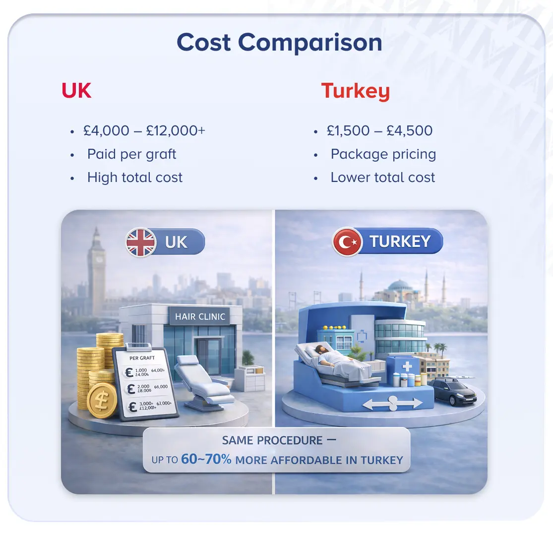 hair transplant cost UK VS Turkey 