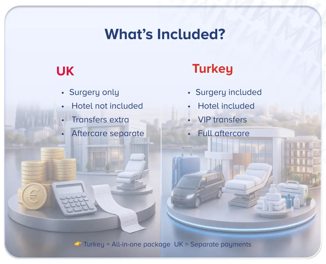 hair transplant package UK VS Turkey what's included?